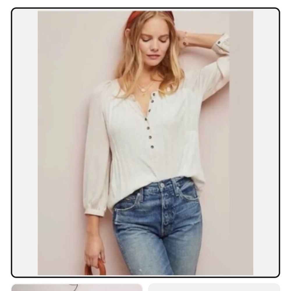 Anthropologie Meadow Rue Kersee Henley Ivory Thermal Knit